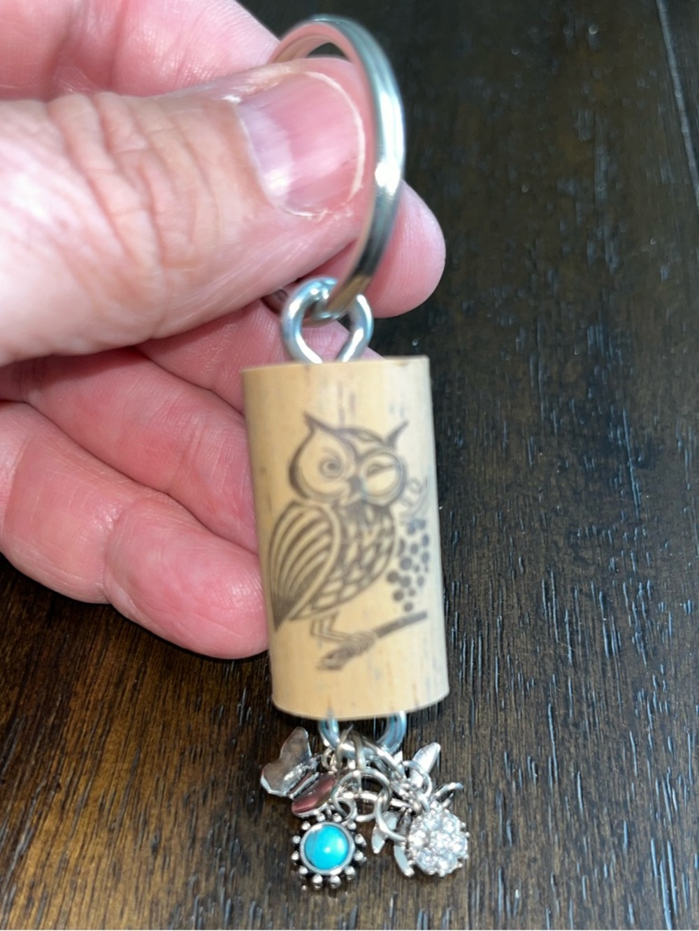 Wine Cork Keychain From Winking Owl Vineyards: Butterfly-Dragonfly- + 2 Pendents